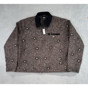DICKIES Ellis Floral Print Duck Brown Canvas Mens XL Jacket Corduroy Collar
